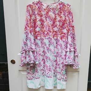 Max Studio Size Large Floral Dress with Bell Ruffle Sleeves Boho Festival Ditzy